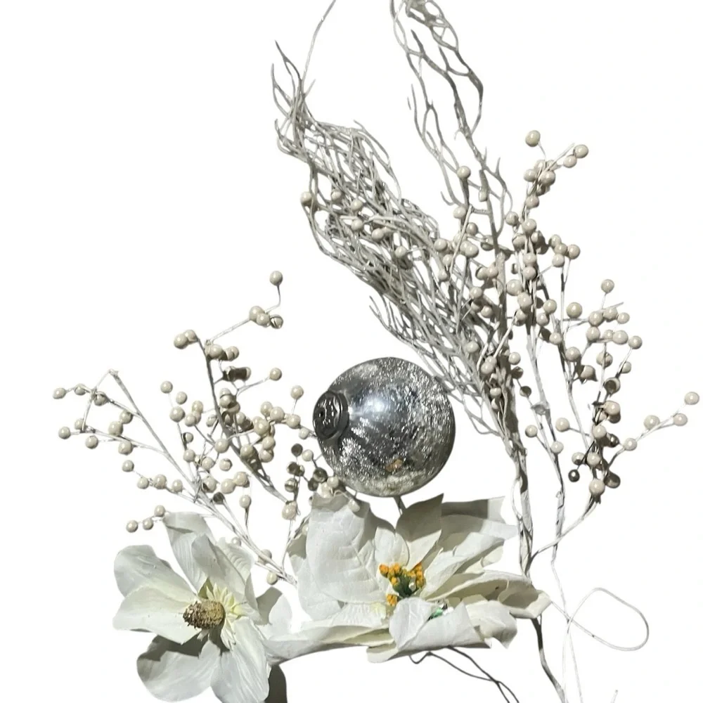 Elegant White and Silver Floral Ornament Set